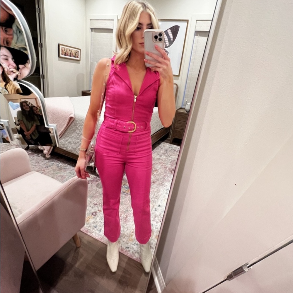 Show Me Your Mumu XS Jacksonville Cropped Jumpsuit hot pink NWT